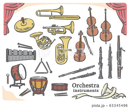 クラシック音楽の楽器イラスト素材セットのイラスト素材