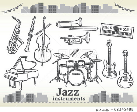 ジャズ音楽の楽器イラスト素材セットのイラスト素材