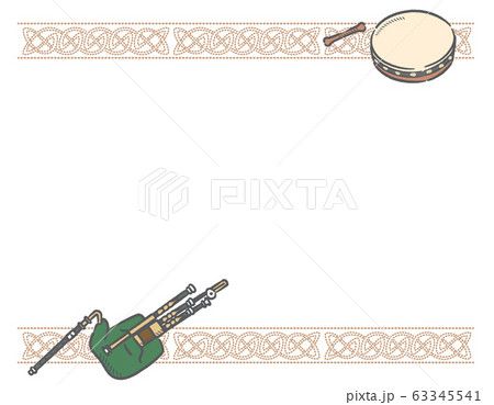 ケルト風文様と楽器を使ったフレーム素材のイラスト素材