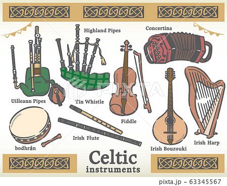 Culpa fresa Indirecto Celtic music instruments illustration material set - Stock Illustration  [63345567] - PIXTA