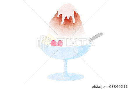 イチゴ味のかき氷 アイスクリームと練乳付きのイラスト素材