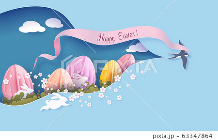 Happy Easter card Paper cut art background Happy Easter card Paper cut art background 63347864