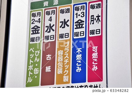 生活イメージ　ゴミ収集日　資源ごみ　分別ごみ 63348282