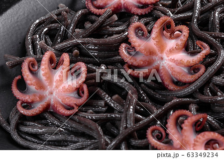 Black seafood pasta with shrimp and octopus Black seafood pasta with shrimp and octopus 63349234