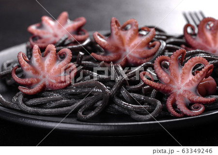 Black seafood pasta with shrimp and octopus Black seafood pasta with shrimp and octopus 63349246