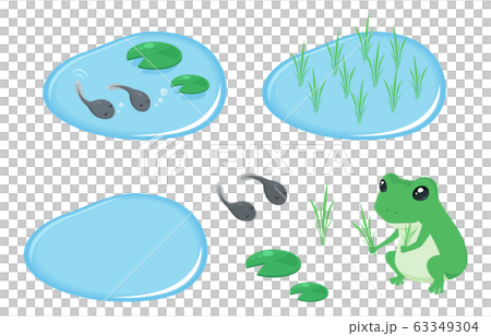田植えとかえるのイラスト素材_セット 63349304