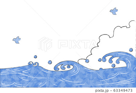 夏の背景素材 海と入道雲とカモメのイラスト素材