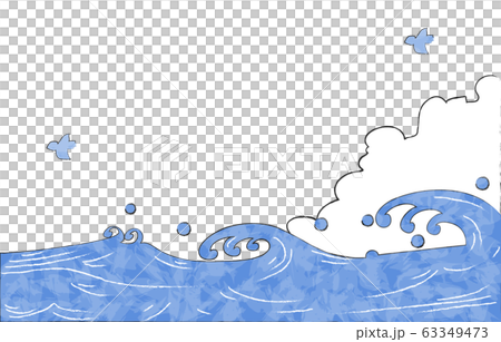 夏の背景素材 海と入道雲とカモメのイラスト素材