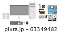 Illustration or vector for Computer Desktop set included Monitor, Case, Speaker, keyboard, mouse, router wireless, Motherboard, CPU, RAM, power supply, graphic card, hard disk storage. 63349482