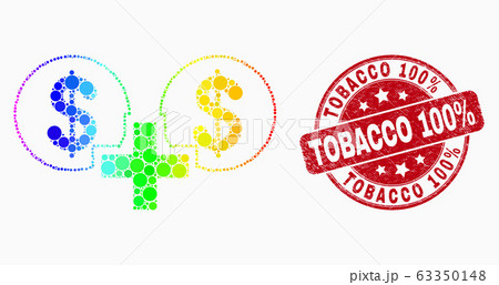 Vector Spectral Dot Financial Sum Icon and Grunge Tobacco 100 Percent Seal 63350148
