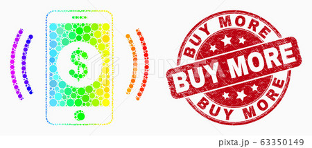 Vector Rainbow Colored Pixelated Financial Smartphone Vibration Icon and Distress Buy More Stamp 63350149