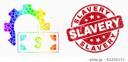 Vector Spectral Dot Financial Settings Gear Icon and Distress Slavery Stamp 63350151