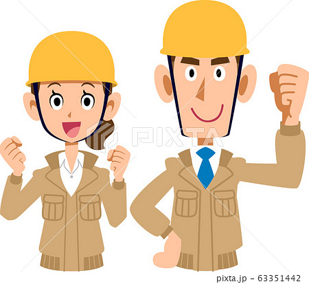 建設現場で働く男性と女性のペア　ベージュ色の作業着 63351442