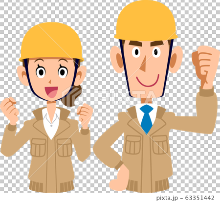 建設現場で働く男性と女性のペア　ベージュ色の作業着 63351442