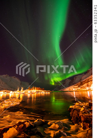 Aurora Borealis, Harbour Ersfjordbotn, Norway 63352341