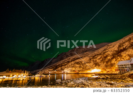 Aurora Borealis, Harbour Ersfjordbotn, Norway 63352350
