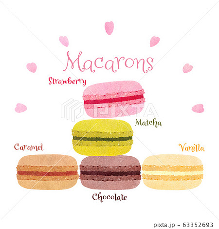 春のスイーツ マカロン ハート 背景白のイラスト素材