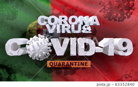 Coronavirus disease COVID-19 infection concept on waving national flag of Portugal. Waved highly detailed close-up 3D render. 63352840
