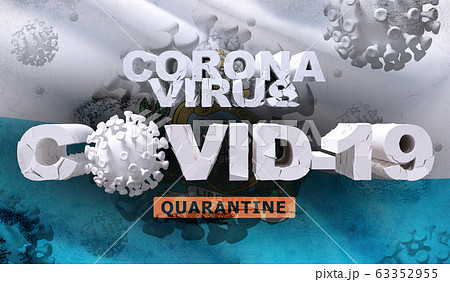 Coronavirus disease COVID-19 infection concept on waving national flag of San Marino. Waved highly detailed close-up 3D render. Coronavirus disease COVID-19 infection concept on waving national flag of San Marino. Waved highly detailed close-up 3D render. 63352955