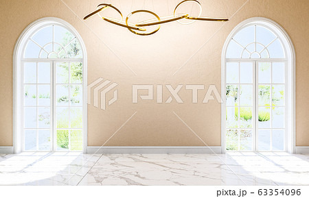 Interior of Modern Classic Style Empty Room with Marble Floor, Ceiling Lamp and Arch Door, 3D Rendering  63354096