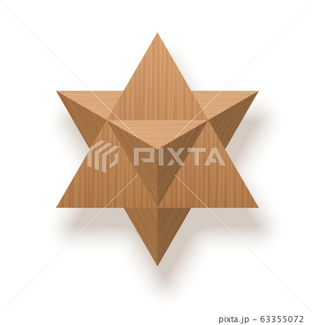 Star tetrahedron, Merkaba, Mer-Ka-Ba, stellated octahedron, stella octangula, 3D extension of the Star of David. Wooden textured isolated vector illustration on white background. 63355072