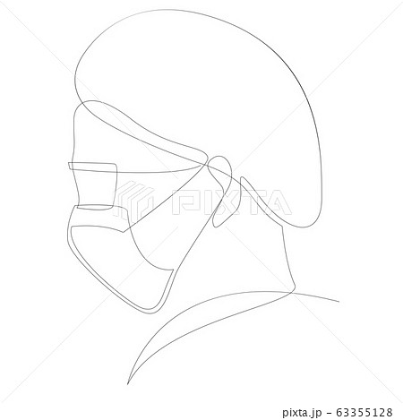 One continuous line drawing medical face mask. Concept of coronavirus. continuous single drawn one line surgeon hand-drawn picture silhouette. Line art. Doodle vector illustration One continuous line drawing medical face mask. Concept of coronavirus. continuous single drawn one line surgeon hand-drawn picture silhouette. Line art. Doodle vector illustration 63355128