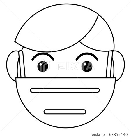 Man with mouth medical mask icon isolated on white background. Flat outline design. Black and white vector illustration 63355140