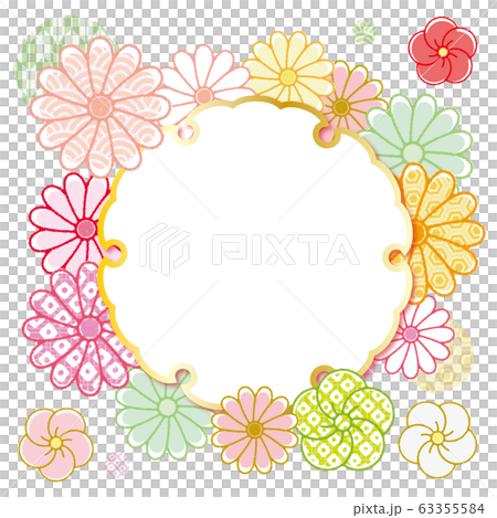 縁起物 和柄 菊と梅の花 フレーム 雪輪のイラスト素材