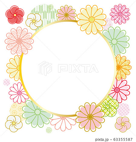 縁起物 和柄 菊と梅の花 フレーム 丸のイラスト素材