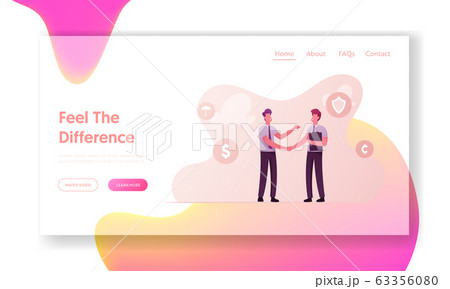 Aviation Accident Insurance Landing Page Template. Agent Character with Folder Shake Hand to Client. Life and Health Financial Guarantee Contract, Handshake, Deal. Cartoon People Vector Illustration 63356080