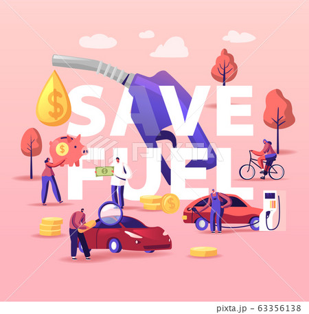 Petrol Economy Concept. Characters Refueling Car on Station, Pumping Gasoline Oil. Filling Gas or Biodiesel, Automotive Industry. People Save Fuel Poster Banner Flyer. Cartoon Vector Illustration 63356138