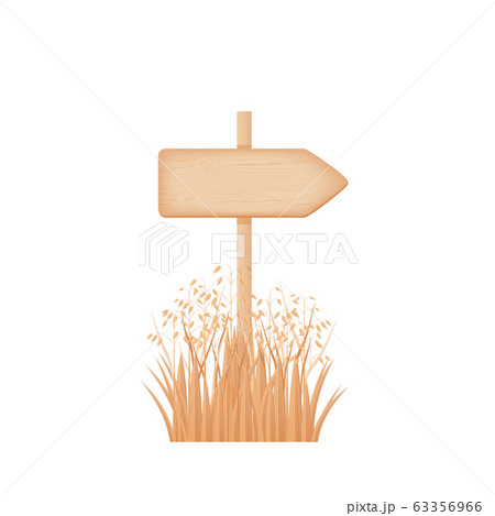 Wooden arrow signboard on a pole at the oat field Wooden arrow signboard on a pole at the oat field 63356966