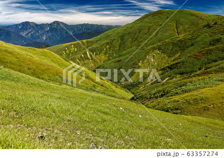 巻機山・割引岳間から見る牛ヶ岳と中ノ岳・越後駒ヶ岳 63357274