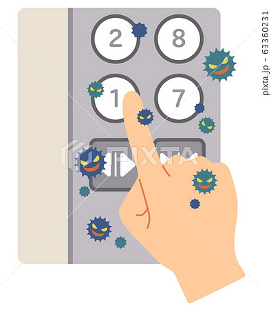 エレベーターのボタンを触る事によるウィルス感染のイラスト素材