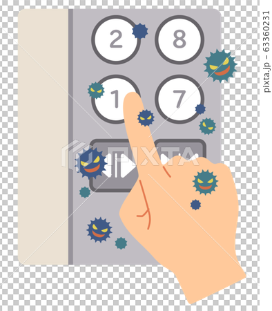 エレベーターのボタンを触る事によるウィルス感染のイラスト素材