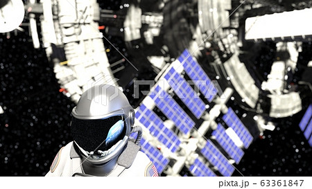 宇宙ステーションとクルー　宇宙遊泳　perming3DCGイラスト素材 63361847
