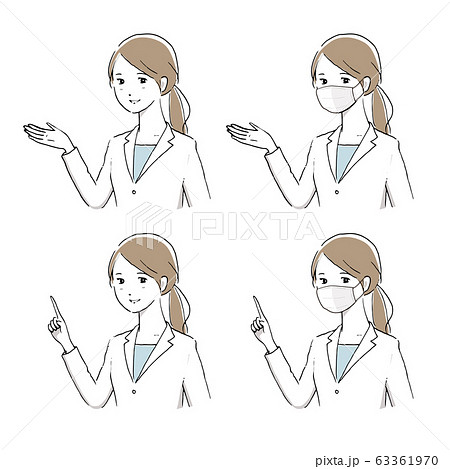 Woman In White Coat Simple Hand Drawn Style Set Stock Illustration