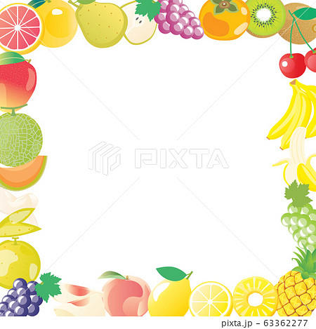 いろんなフルーツの正方形のフレームイラストのイラスト素材