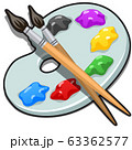 A palette with paint and brushes isolated on white background. Vector cartoon close-up illustration. 63362577