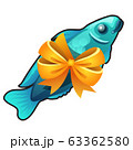 A souvenir in the form of fish tied with orange ribbon bow isolated on white background. Vector cartoon close-up illustration. 63362580