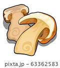 Sliced dried mushrooms isolated on white background. Ingredients for cooking delicious food. Vector cartoon close-up illustration. 63362583