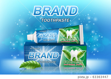 Mint toothpaste ads. Tooth model and product package design for dental care poster or advertising. 3d Vector illustration. Mint toothpaste ads. Tooth model and product package design for dental care poster or advertising. 3d Vector illustration. 63363447