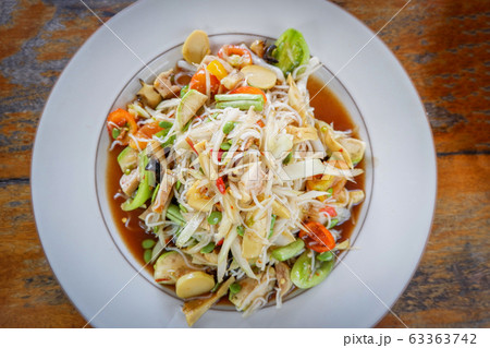 Green papaya salad spicy with rice noodle mix 63363742