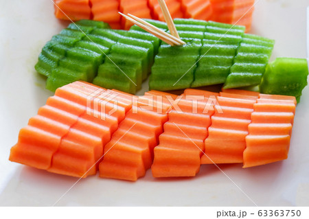 Papaya slice and thai cantaloupe fruit on plate on 63363750