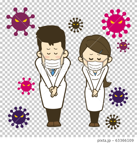 Men and women in white coats surrounded by viruses Men and women in white coats surrounded by viruses 63366109
