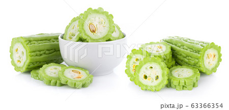 Momordica charantia on white background. Gourd Momordica charantia on white background. Gourd 63366354