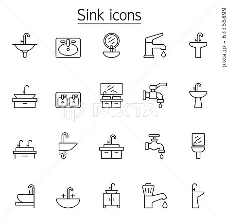 Sink & Faucet icon set in thin line style Sink & Faucet icon set in thin line style 63366899
