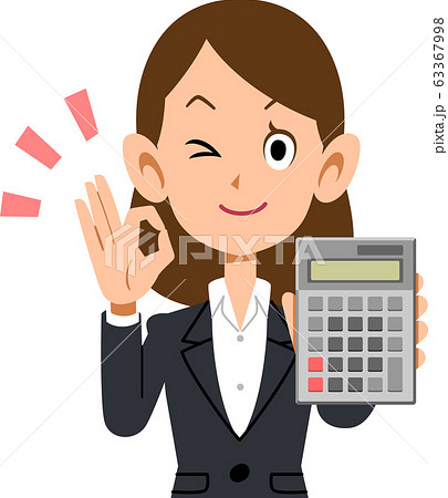 計算機を持ってokのサインを出すスーツ姿の女性のイラスト素材