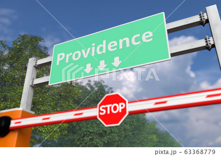 Road closure near Providence, United States road sign. Coronavirus or some other disease quarantine related 3D rendering Road closure near Providence, United States road sign. Coronavirus or some other disease quarantine related 3D rendering 63368779