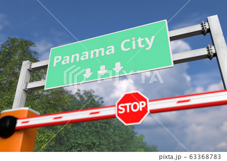 Barrier With Stop Sign Near The City Of Panama のイラスト素材